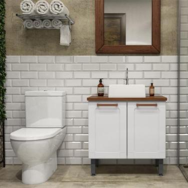 Imagem de Gabinete Armario Banheiro Parede Aço 2 Portas Com Tampo 25 mm Com Cuba