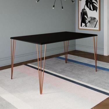 Imagem de Mesa De Jantar Elen 150x90cm Tampo Preto Com Base Cobre Preto - Móveis