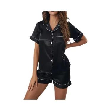 Imagem de Conjunto De Pijamas De Seda Satinada Feminino 2 Peças Com Botões, Roup