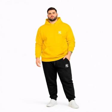 Imagem de Conjunto Moletom Plus Size Canguru G1 a G5 Casaco Com Capuz Calça de Frio Inverno Algod...