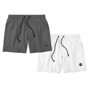 Imagem de Kit 2 Bermudas Life Lisa Short Liso Masculino Básico Mauricinho Tactel - Cinza+Branco-U...