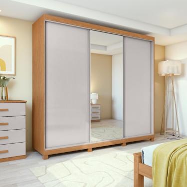 Imagem de Guarda Roupa Casal 100% Mdf 3 Portas Elos Com Espelho E Pés Amêndoa/off White