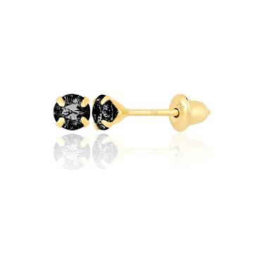 Imagem de Brinco de Ouro 18k 750 Pedrinha 3mm Infantil Bebê Recém-nascido Preto 