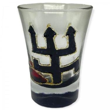 Imagem de Copo de Dose de cachaça de Vidro  de Exu Tridente Preto - Lua Mistica