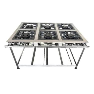 Imagem de Fogão Industrial 6 Bocas Duplas 40x40 p8 em Aço Inox Leona
