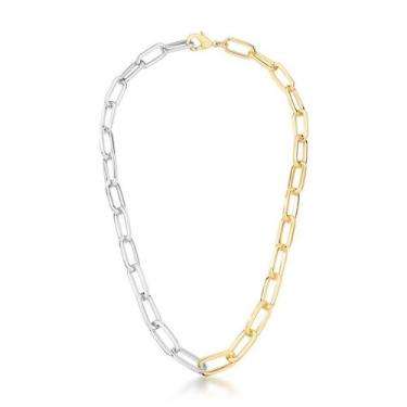 Imagem de Colar Feminino Dois Tons Elos Ovais Prata Ouro Antialérgico - Quantum 