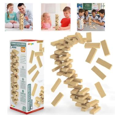 Imagem de Jogo de Torre de Equilíbrio em Madeira 54 Peças Grande Clássico Educativo para Crianças e Adultos Yeet