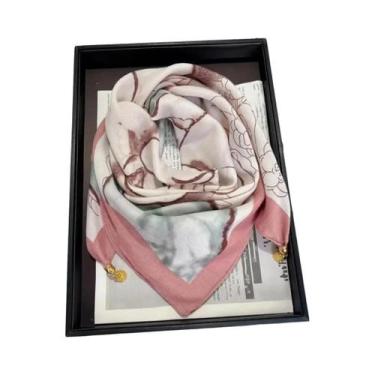 Imagem de Lenço De Seda Luxuoso Feminino Com Fecho Magnético, Estampado, Quadrad