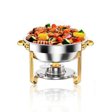 Imagem de Rechaud Dourado Redondo em Aço Inox Banho Maria com Fogareiro 6 L Buff