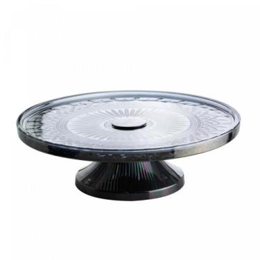 Imagem de Prato para Bolo de Cristal Cinza com Pé de Aço LYS Black 32Cm - WOLFF 