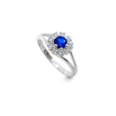 Imagem de Anel Formatura Feminino Prata 925 - Maça de Prata Joias, Azul, 18
