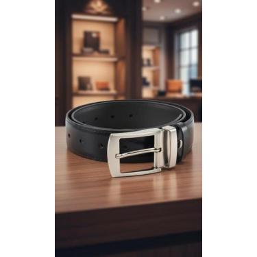 Imagem de Cinto Social Masculino em Couro Legítimo Preto - Congratulations Store