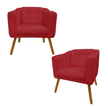 Imagem de Kit 02 Poltrona Cadeira Sofá Sala Estar Lavinia Recepção Escritório Vermelho - Dl Decor