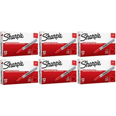Imagem de SHARPIE Marcador Permanente Sharpie 30002 De Ponta Fina(Pacote De 6), Marcas Em Papel E Plástico, Resiste Ao Desbotamento E À Água, Certificado Ap, Cor Vermelha, 12 Marcadores Por Caixa