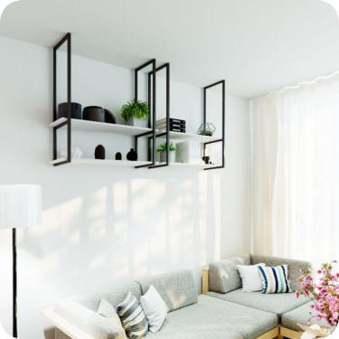 Imagem de Nicho Preto Prateleira Suspensa Teto Sala Branca 80cm