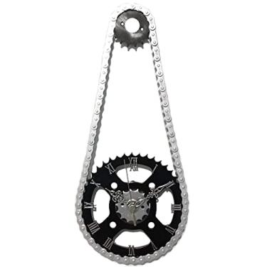 Imagem de Relógio de Parede Moto Corrente e Coroa em Aço Decorativo Cromado