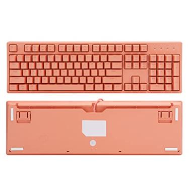 Imagem de Teclado mecânico, teclado ergonômico mini retroiluminação RGB portátil 104 teclado, para computador desktop, para jogos de escritório em casa (rosa)