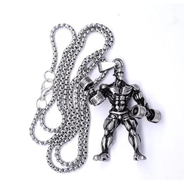 Imagem de Cordão com Pingente em Aço Inox Musculoso Fitness halteres