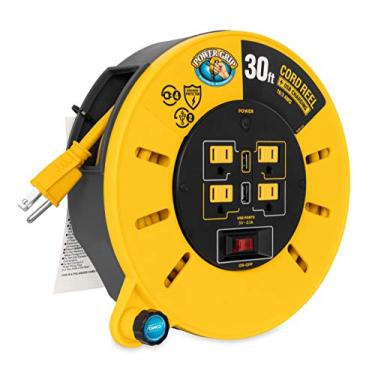 Imagem de Camco Power Grip 30-Foot Extension Cord Reel with USB Charging Ports | Provides an Extended Length to Power Your Equipment and Devices | Features Multiple Built-in Power Outlets (55290)