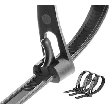 Imagem de Pacote com 100 abraçadeiras reutilizáveis de 30 cm para uso pesado, preto, reutilizável, 36 kg, para ambientes internos e externos, multifuncionais, sem escorregar