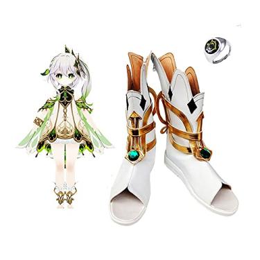Imagem de Genshin Impact Nahida Cosplay Shoes Handmade Custom Tube Boots and Witch's Ever-Burning Plume Keychain