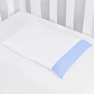 Imagem de Fronha Estampada Algodão Para Travesseiro Bebê 2 Peças - Azul e Branco