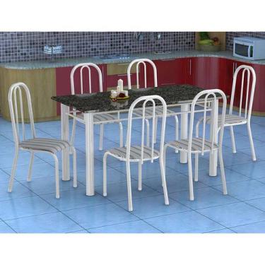 Imagem de Conjunto De Mesa Granada Com 6 Cadeiras Madri Branco E Preto Listrado