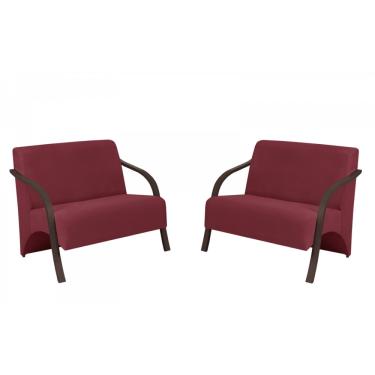 Imagem de Kit 2 Poltronas Namoradeira 2 Lugares Vênus D Salla Suede Braço Madeira