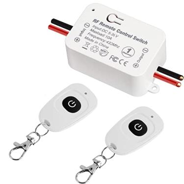 Imagem de eMylo Interruptor de controle remoto sem fio, DC 6V 12V 18V 24V 30V 1 Canal 433Mhz RF Relé Remoto com 2 Transmissores RF, Relé Momentâneo de Controle Remoto para Luz Doméstica