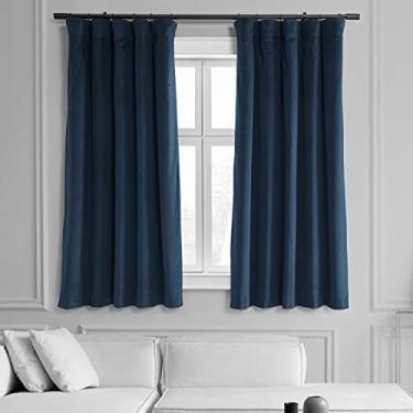 Imagem de HPD Half Price Drapes Cortinas blackout de veludo com assinatura de 150 cm de comprimento e bloqueio total de luz cortina blackout para quarto e sala de estar (1 painel), 127 cm L x 163 C, azul meia-noite