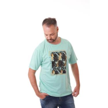 Imagem de Camiseta Masculina Estonada Verde Água Estampa Tropical - Rico Sublime