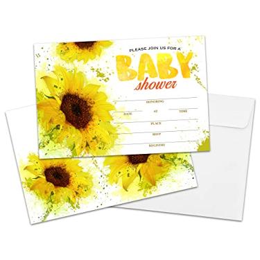 Imagem de Convites para chá de bebê, tema de girassol, decorações de festa, suprimentos, lembranças de festa - 25 cartões com envelopes por pacote (BB012)