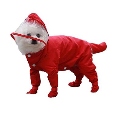 Imagem de Capa completa para cachorro capa de chuva para animais de estimação filhote de cachorro cobertura impermeável à prova de lama poncho de chuva verão ao ar livre roupas de uma peça, vermelho, P (peito: 35cm)