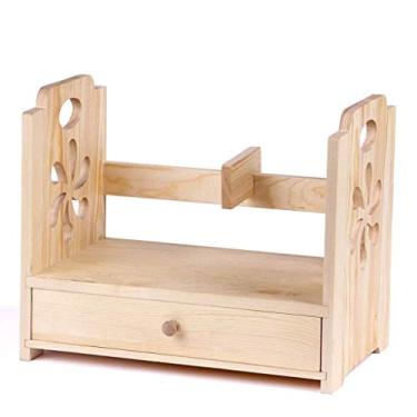 Imagem de KIZQYN Estante de livros caixa de armazenamento criativa de mesa, rack de combinação de escritório, caixa de armazenamento de gaveta de mesa de madeira estante de artigos diversos estante de livros