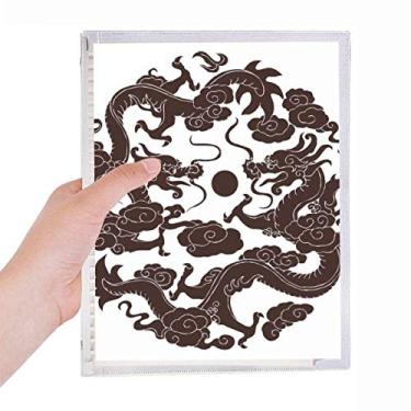 Imagem de Caderno de dois dragões chineses com círculos de pérolas, folhas soltas, recarregável, diário de papelaria