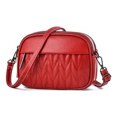 Imagem de Bolsa transversal para mulheres bolsas de couro acolchoadas leve tamanho médio bolsa de ombro feminina moderna carteira, Red