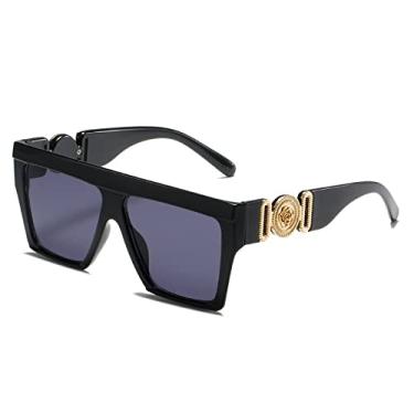 Imagem de Óculos de sol quadrados de uma peça vintage overszied para mulheres moda chique flor óculos de sol masculino hip hop tons de gradiente, preto todo cinza, tamanho único