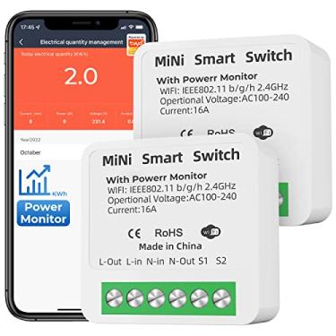 Imagem de Módulo Automação Inteligente, 2 PCS 16A Mini Interruptor inteligente wifi, Módulo de Interruptor Interno diy suporta 2 vias de controle, Compatvel com Alexa/Google Home. (Com Power Monitor)