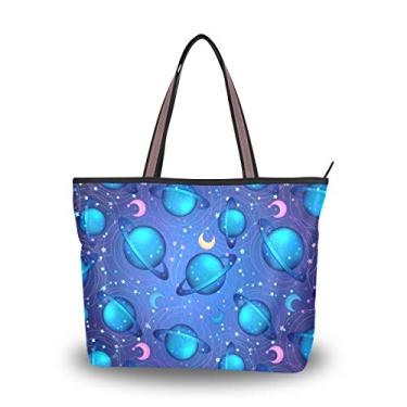 Imagem de Bolsa de ombro feminina com alça superior planetas azul escuro, Multicolorido., Large