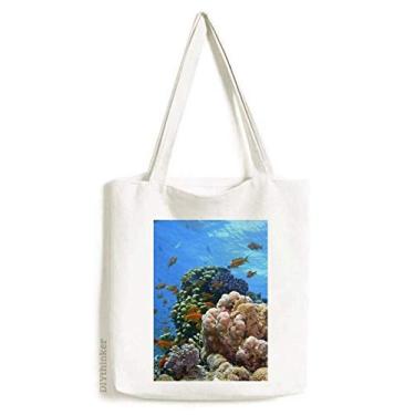 Imagem de Bolsa de lona com imagem de natureza e corais de peixe oceano, bolsa de compras casual