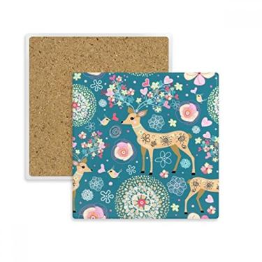 Imagem de Porta-copos quadrado flor amor pássaro cervo porta-copos caneca subplaca suporte isolamento pedra