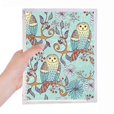 Imagem de Caderno de folhas soltas com estampa de coruja e flores azuis para amantes de animais de estimação