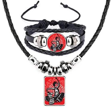 Imagem de Conjunto de joias de pulseira de couro mexicano com silhueta de pandeiro Celebrate Mexico