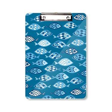 Imagem de Blue Sea Grids Prancheta abstrata peixe pasta, bloco de escrita A4