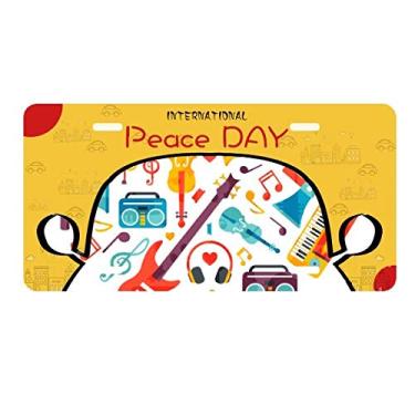 Imagem de DIYthinker Instrumento musical de guitarra, placa de licença com estampa de coração, etiqueta para decoração de carro, dia da paz