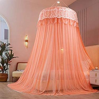 Imagem de Princess Dome Mosquito Net Dupla Camada Dossel Cama Dupla, Tenda Pendurada De Renda Para Camas De Solteiro A King Size Ideal Para Quarto Decorativo-,Laranja,Pleasant63