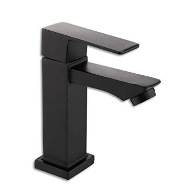 Imagem de Torneira Banheiro Lavabo Fria Quadrada 1/4 Volta Luxo Preto Fosco, Preta, Metal, Inox Aço, Premium, Gourmet, Bancada, Pia, Alto Padrão - TKLA