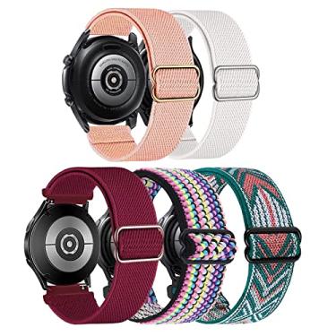 Imagem de Pacote com 5 pulseiras elásticas de nylon compatíveis com Samsung Galaxy Watch 5 Pro de 45 mm/Watch 5 e 4 de 40 mm e 44 mm/Watch 4 Classic 42 mm 46 mm/Active 2/Watch 3 de 41 mm, pulseira trançada ajustável de 20 mm (branco/vinho/arco-íris/rosa/verde flecha)