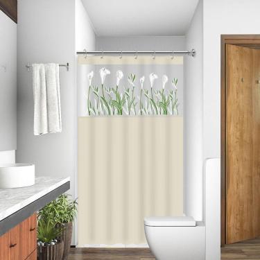 Imagem de Cortina Para Box Banheiro Com Visor Copo De Leite Com Gancho Anti Mofo Resistente Alta Qualidade Pvc Diversas Cores