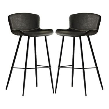 Imagem de Cadeiras de sala de jantar cadeiras de sala de jantar tamboretes de barra de metal tamboretes de altura de balcão de couro PU para sala de jantar café bar rústico, cadeira de pequeno-almoço com assento e encosto